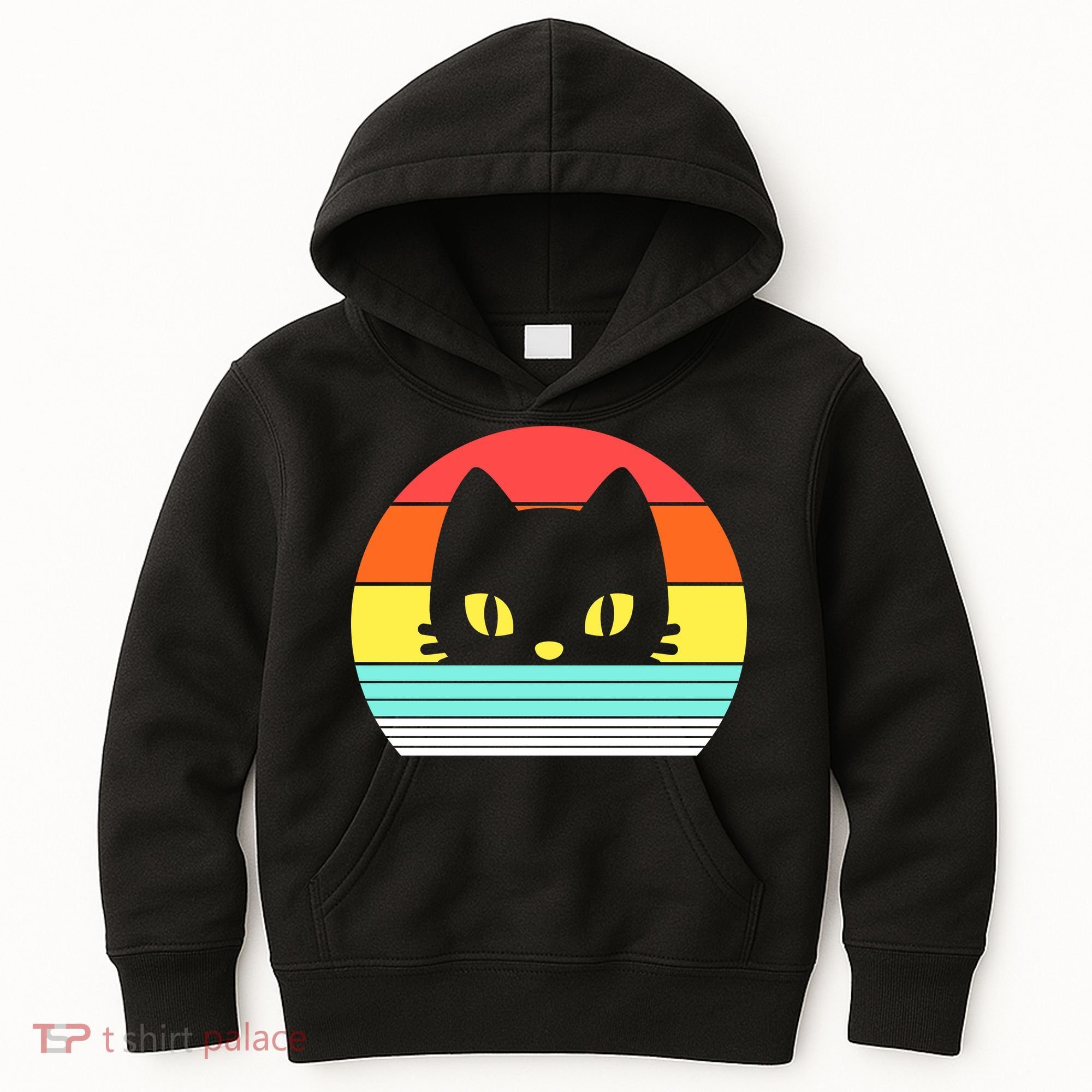 Retro Sunset Cat Kids Hoodie