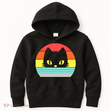 Retro Sunset Cat Kids Hoodie