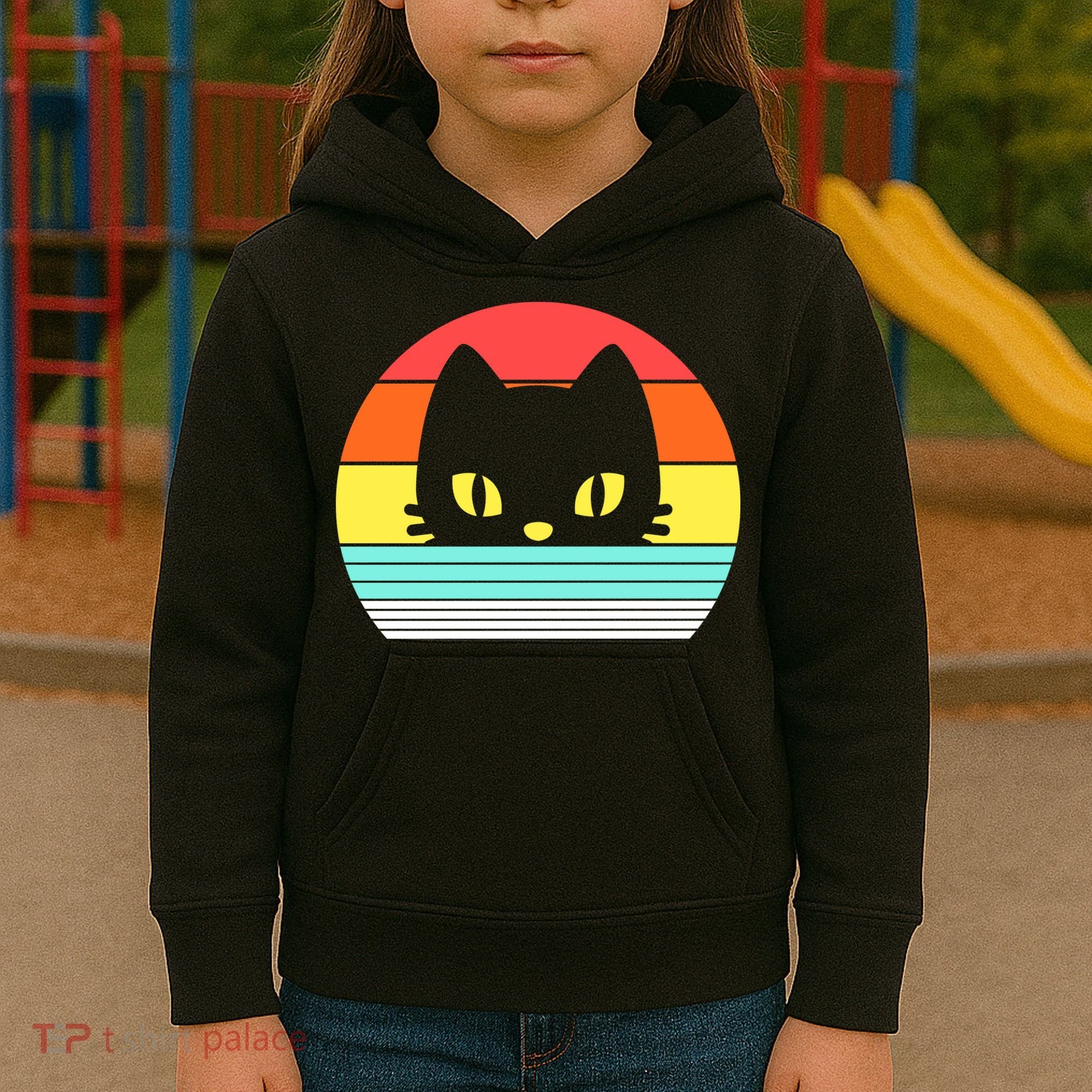 Retro Sunset Cat Kids Hoodie