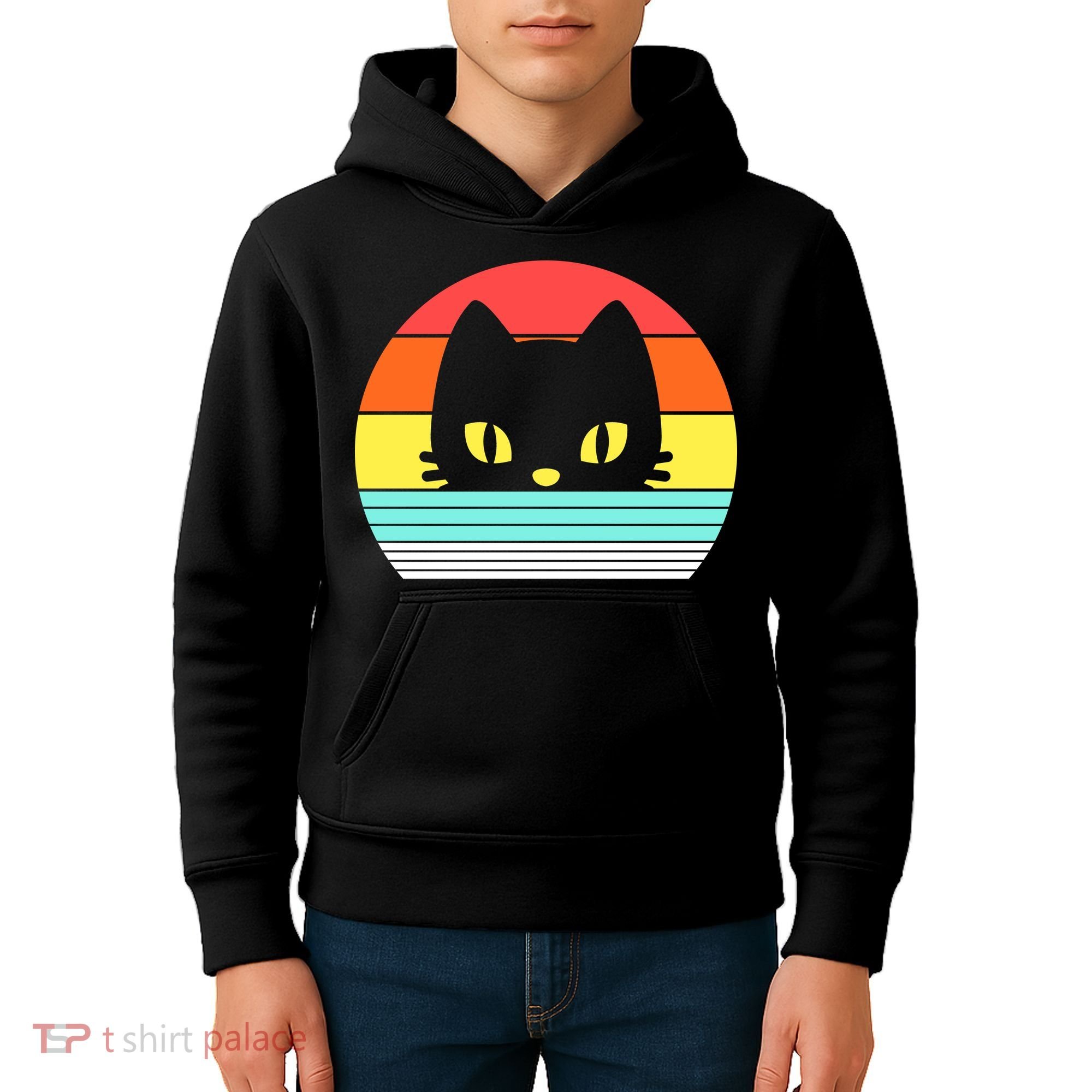 Retro Sunset Cat Kids Hoodie