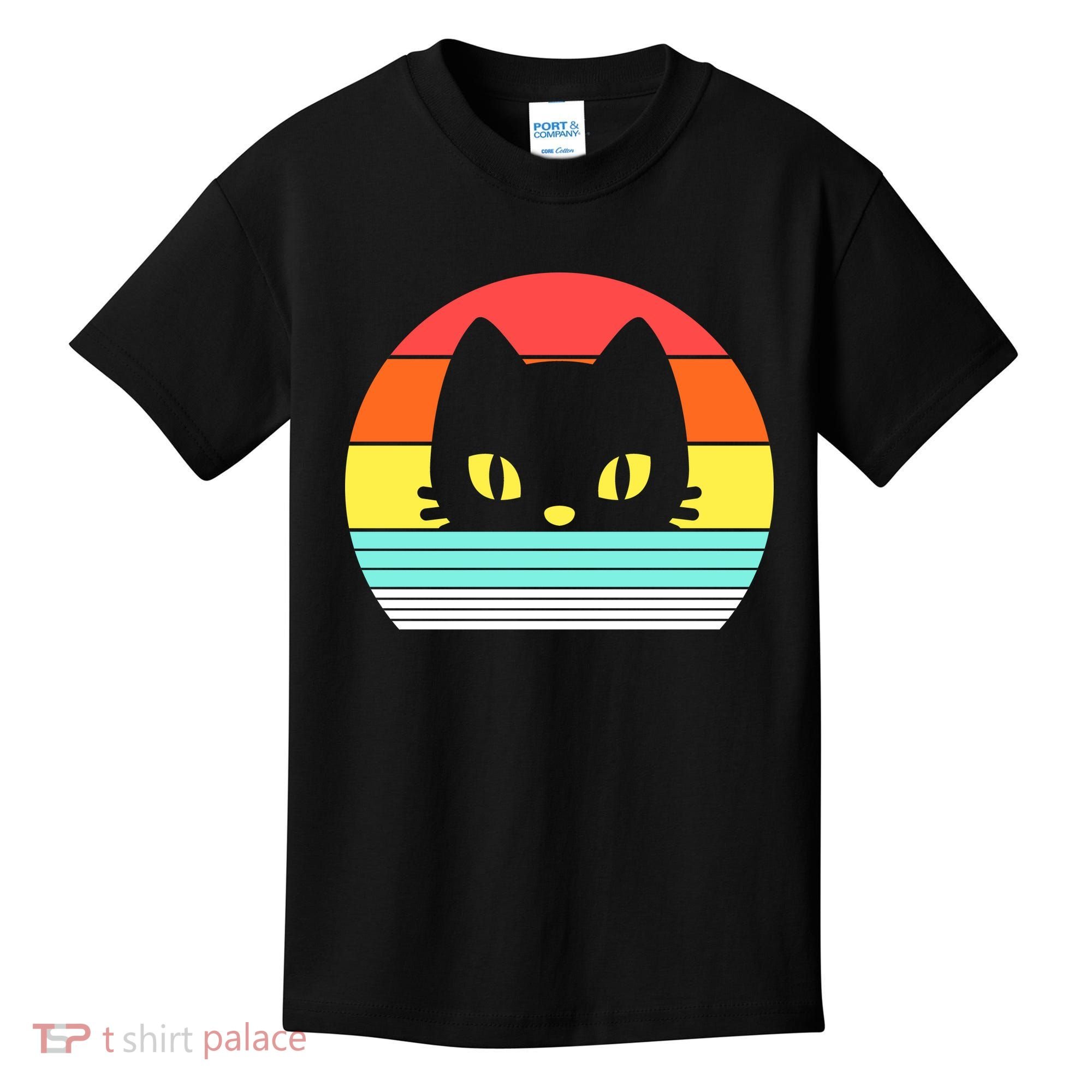 Retro Sunset Cat Kids T-Shirt