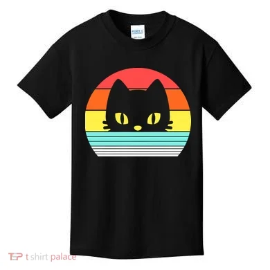 Retro Sunset Cat Kids T-Shirt