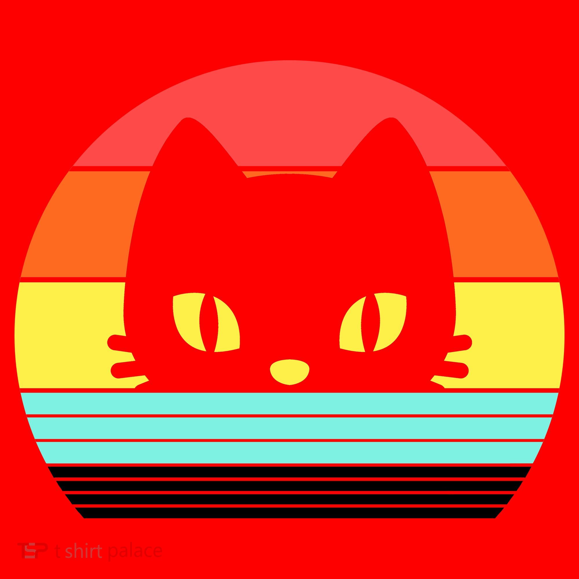 Retro Sunset Cat Santa Hat