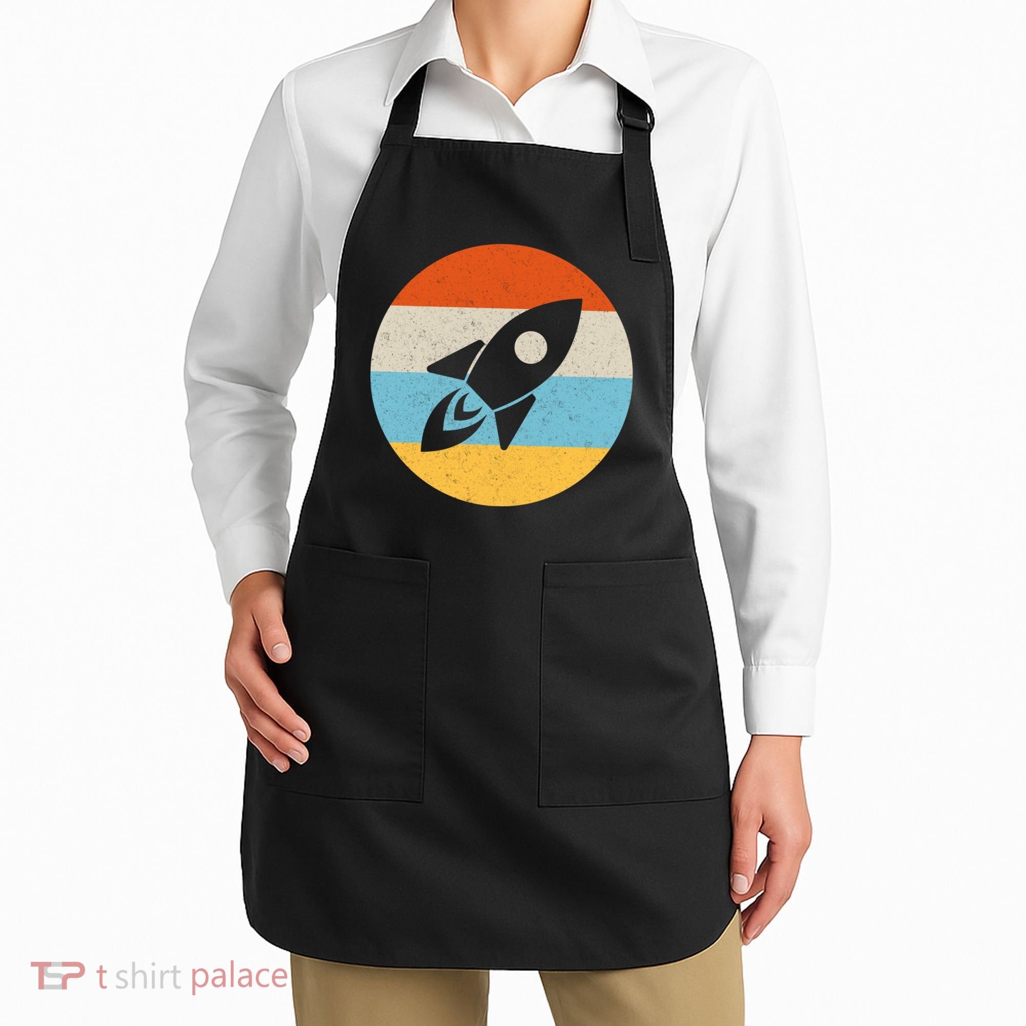 Retro Sunset Spaceship Apron