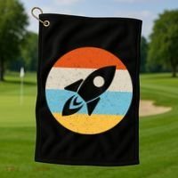 Retro Sunset Spaceship Golf Towel thumb 1