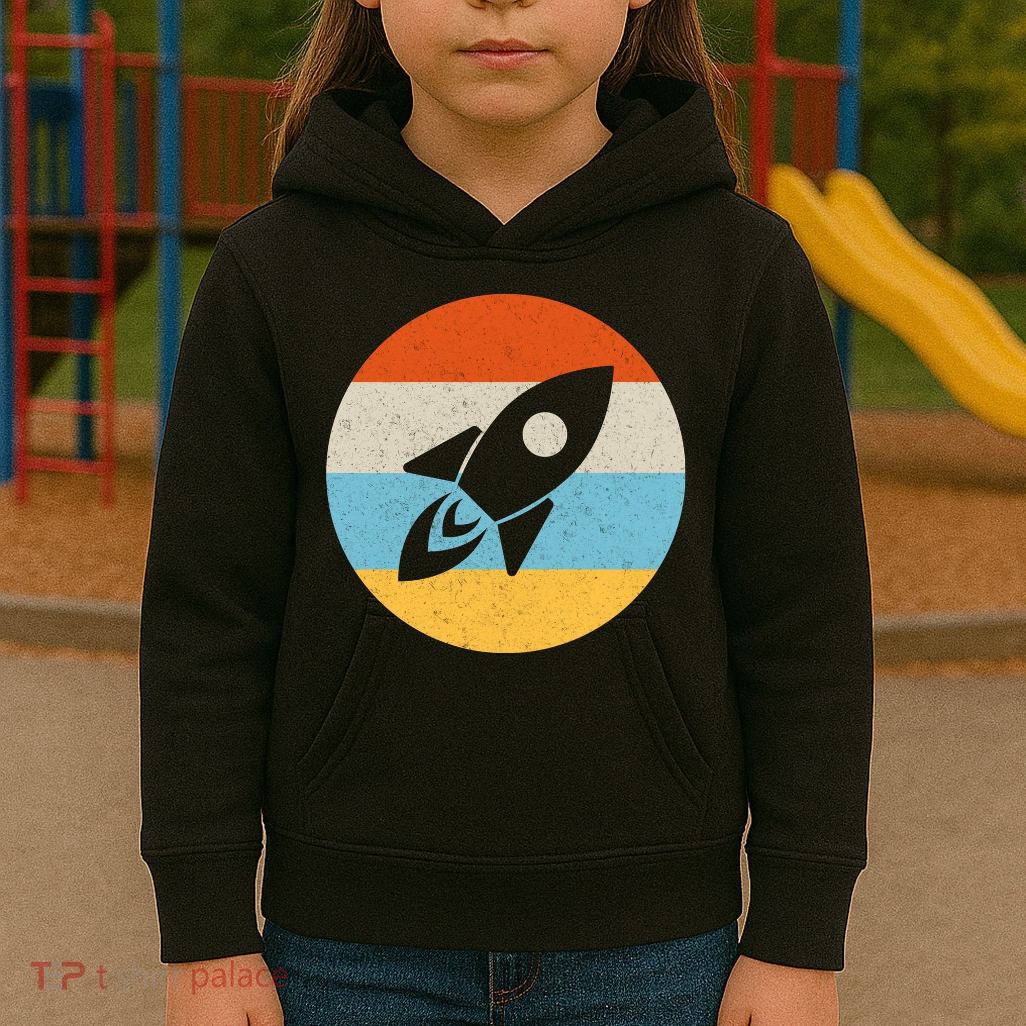 Retro Sunset Spaceship Kids Hoodie