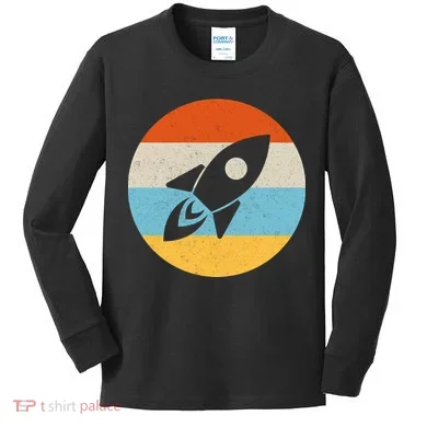 Retro Sunset Spaceship Kids Long Sleeve Shirt