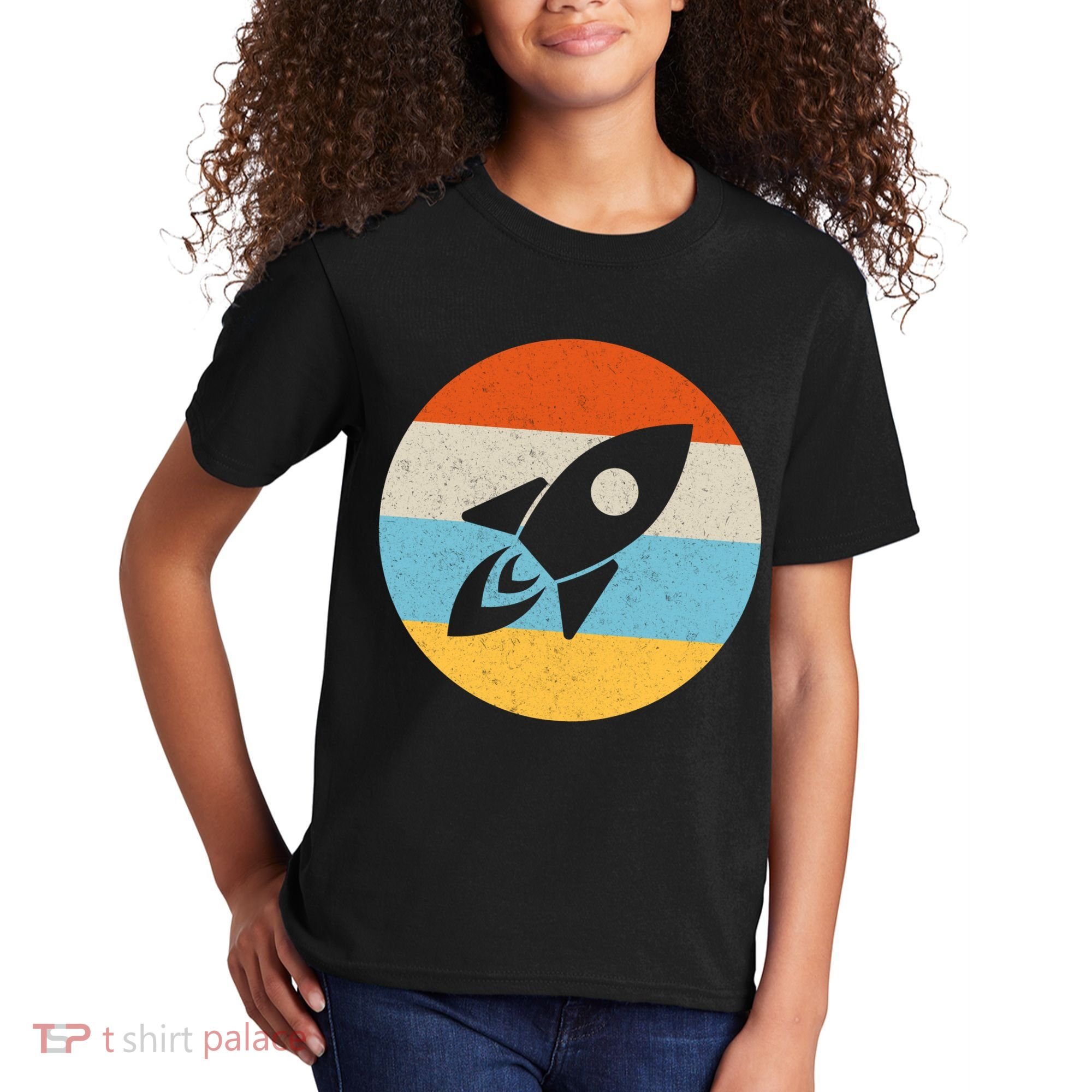 Retro Sunset Spaceship Kids T-Shirt