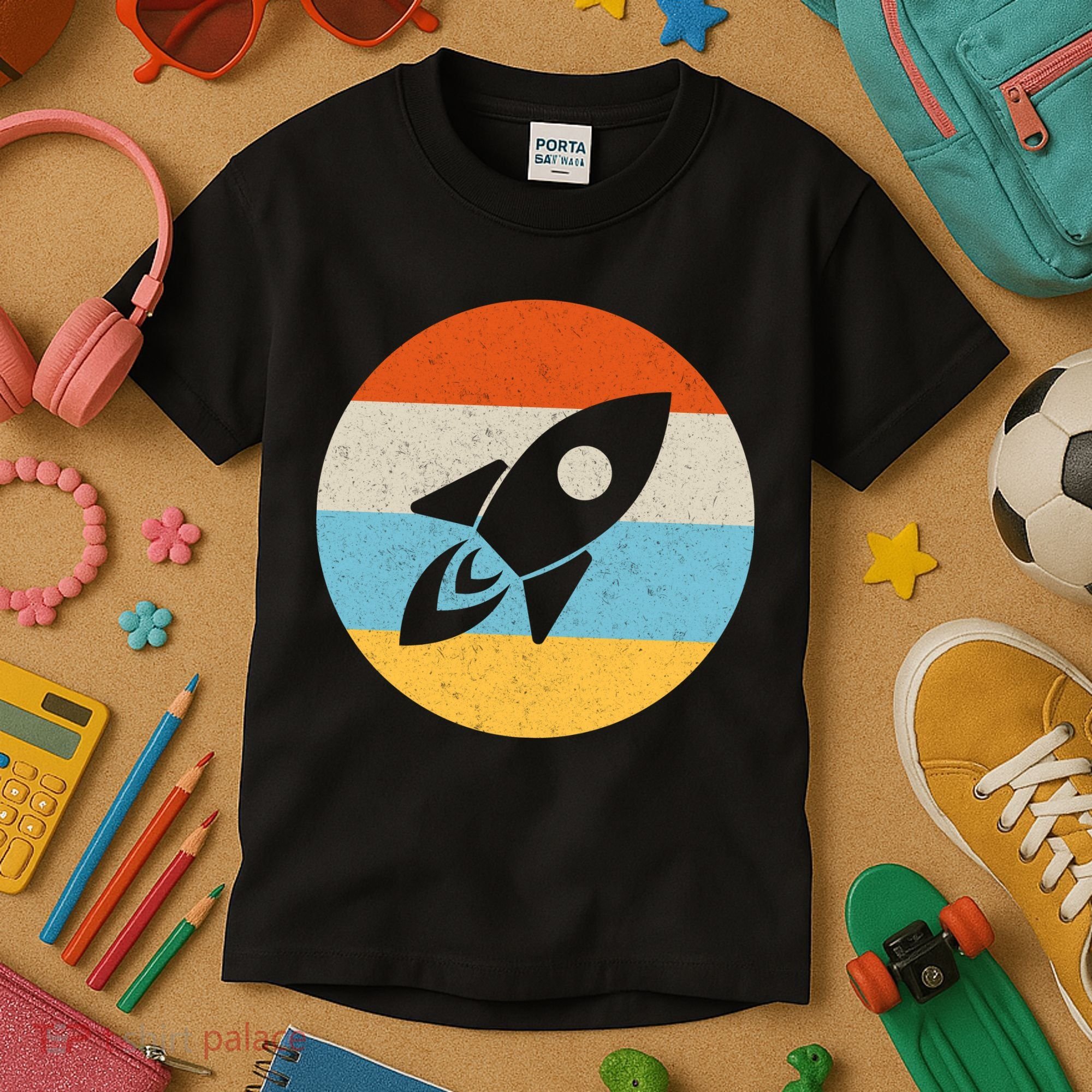 Retro Sunset Spaceship Kids T-Shirt