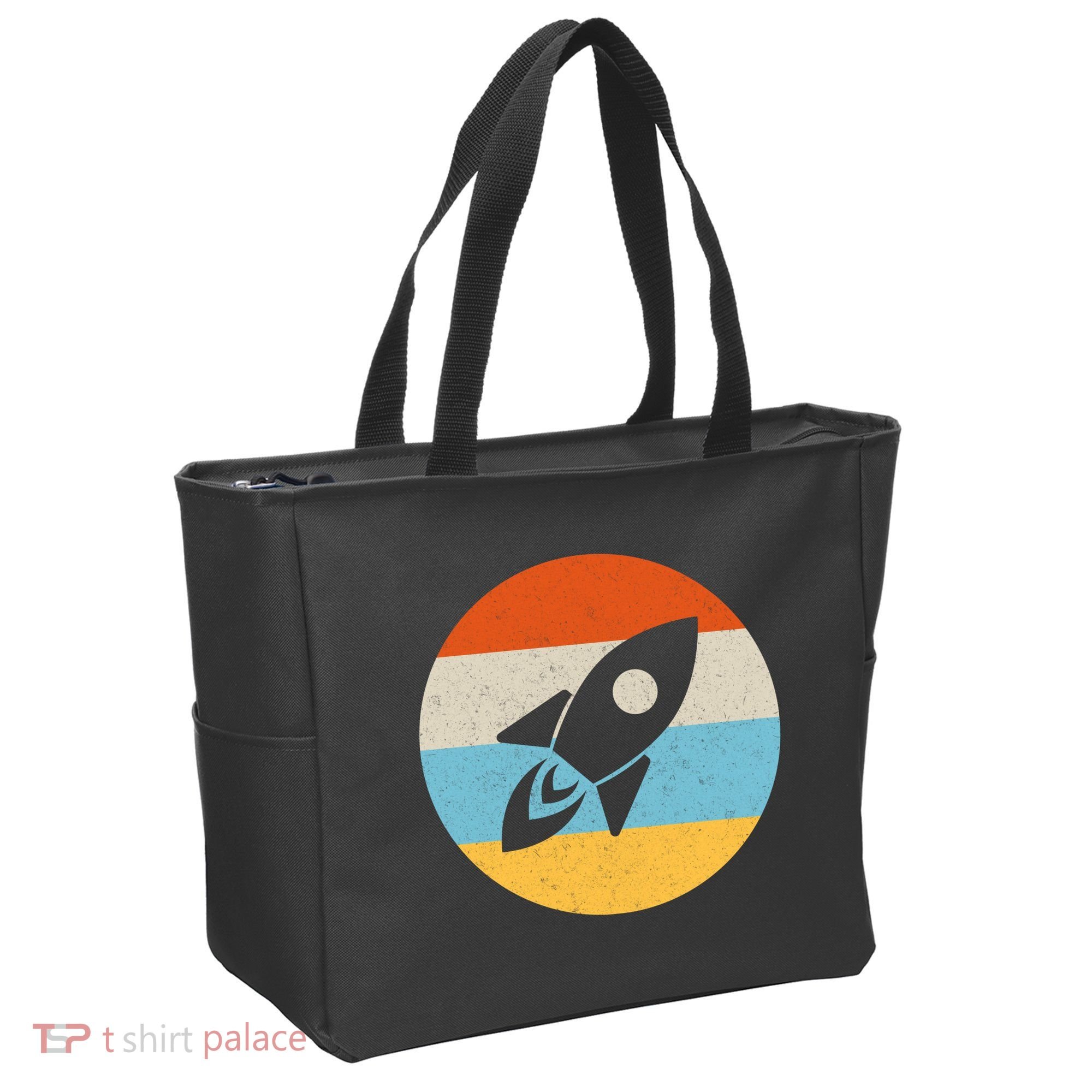 Retro Sunset Spaceship Tote Bag