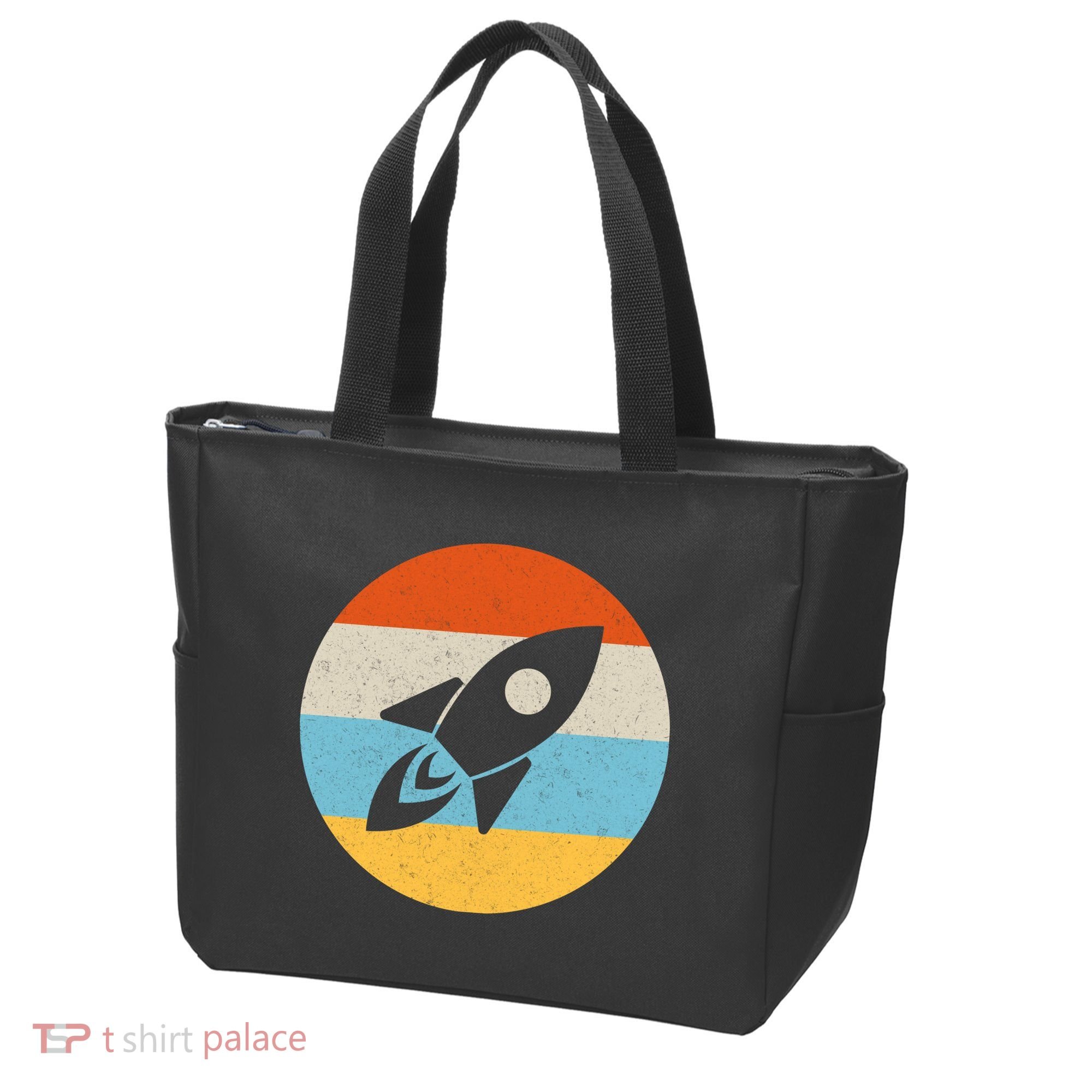 Retro Sunset Spaceship Tote Bag