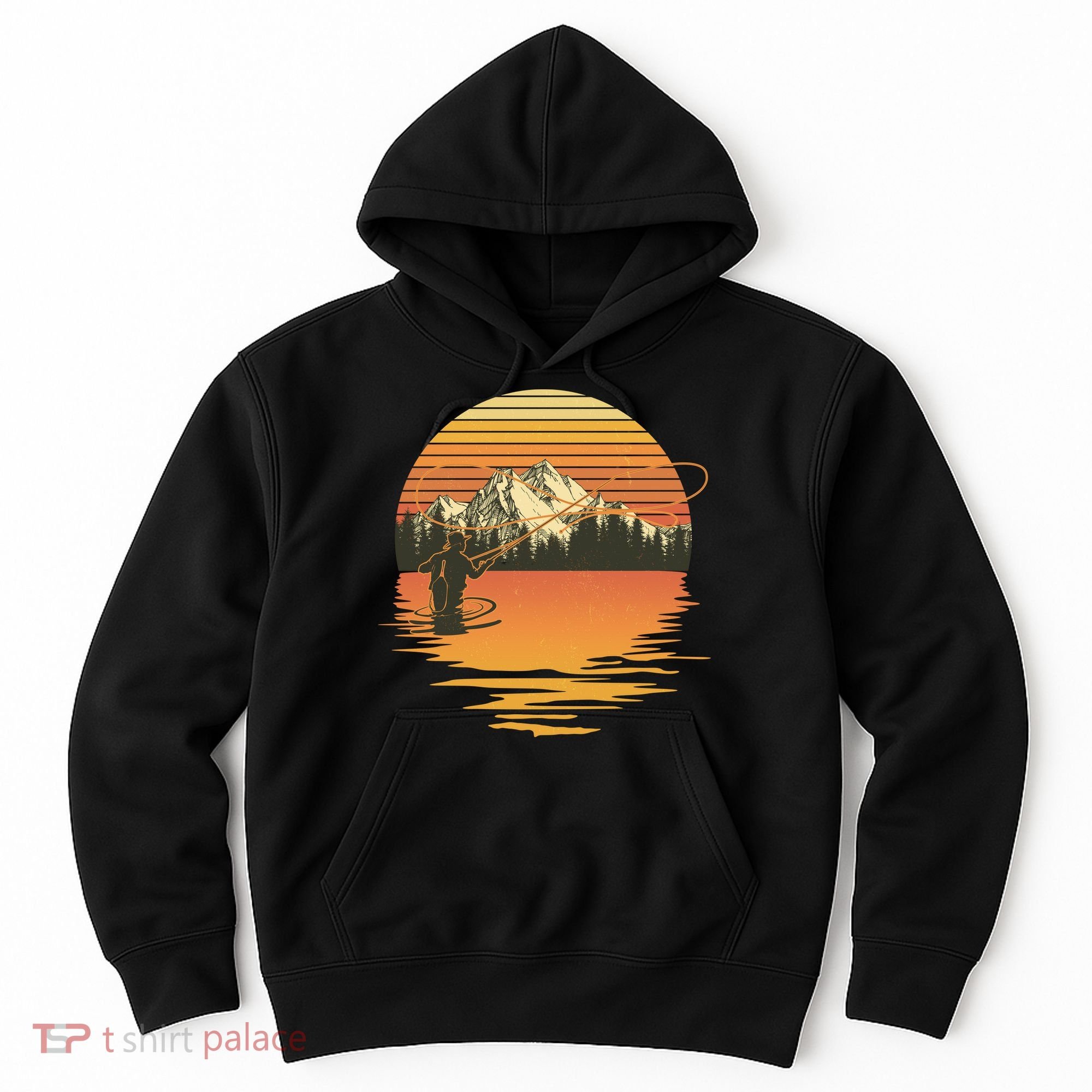 Retro Sunset Sunrise Fly Fisherman Hoodie