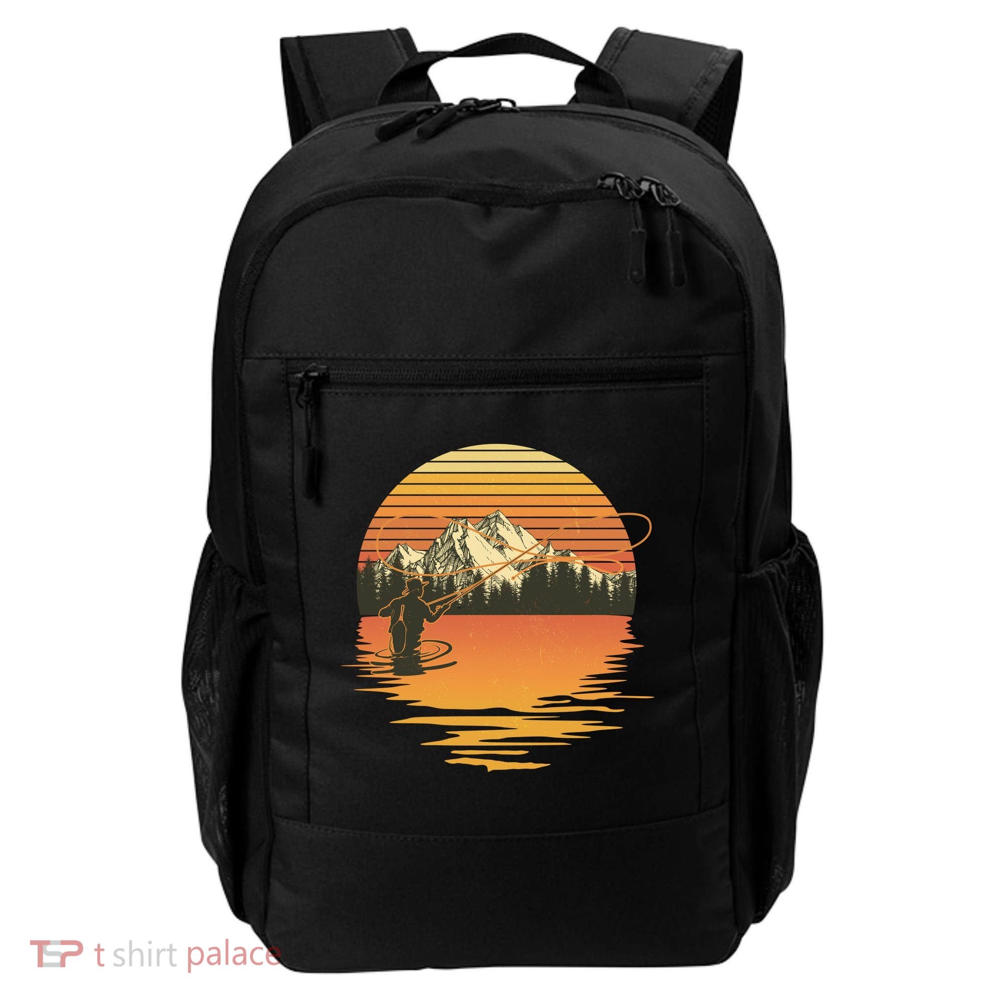 Retro Sunset Sunrise Fly Fisherman Backpack