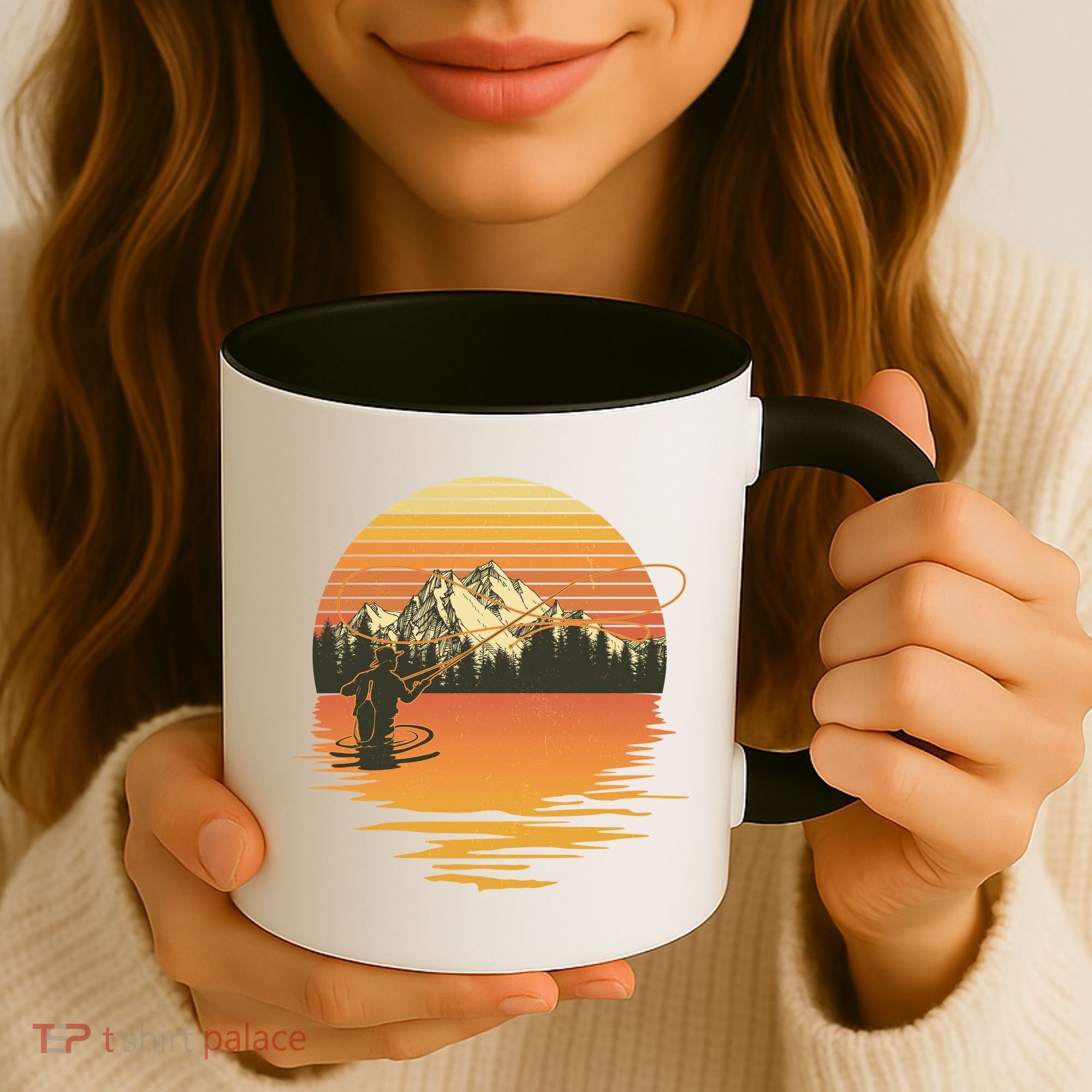 Retro Sunset Sunrise Fly Fisherman Coffee Mug