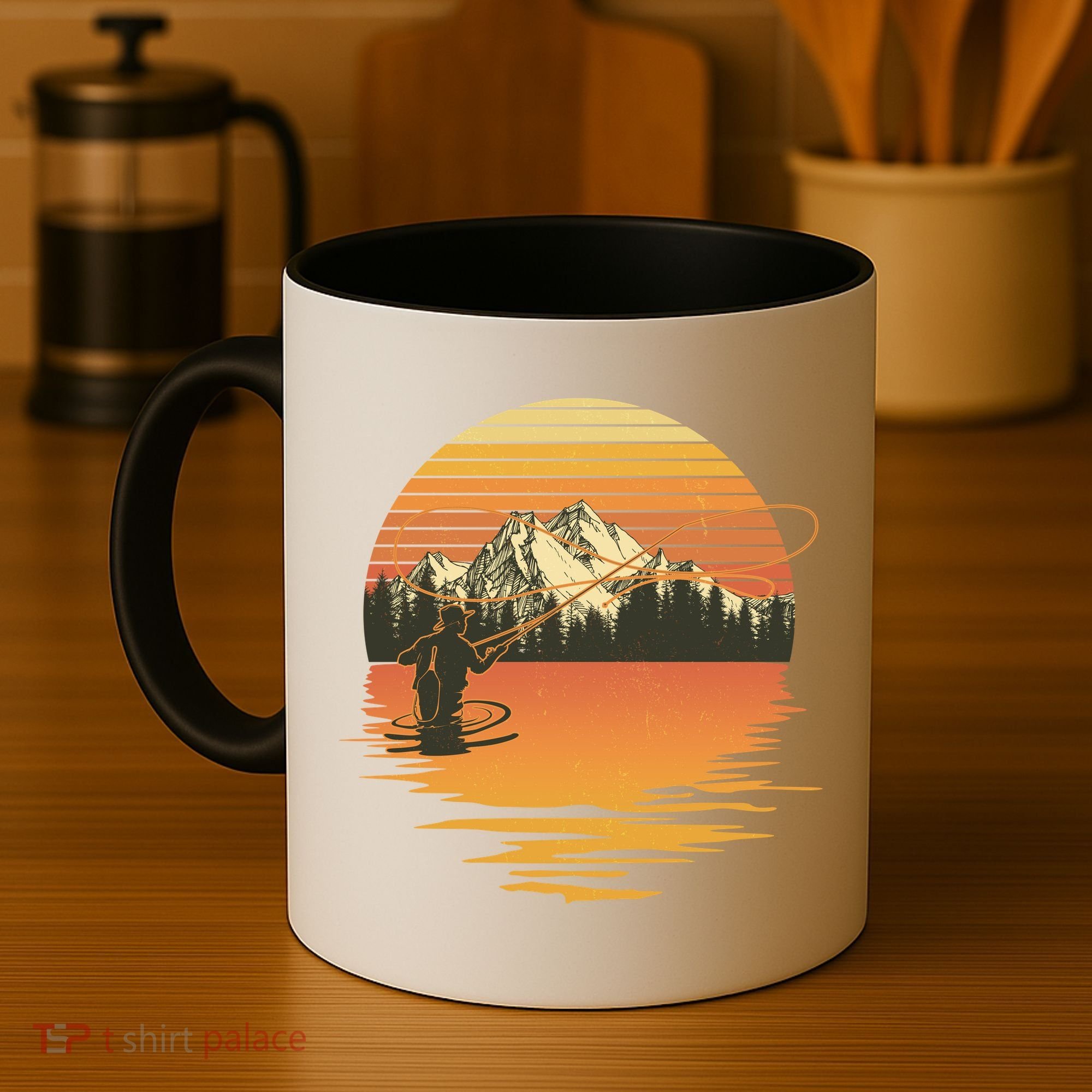 Retro Sunset Sunrise Fly Fisherman Coffee Mug