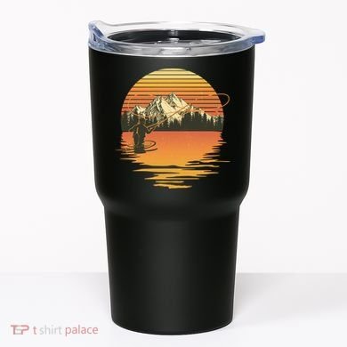 Retro Sunset Sunrise Fly Fisherman Tumbler