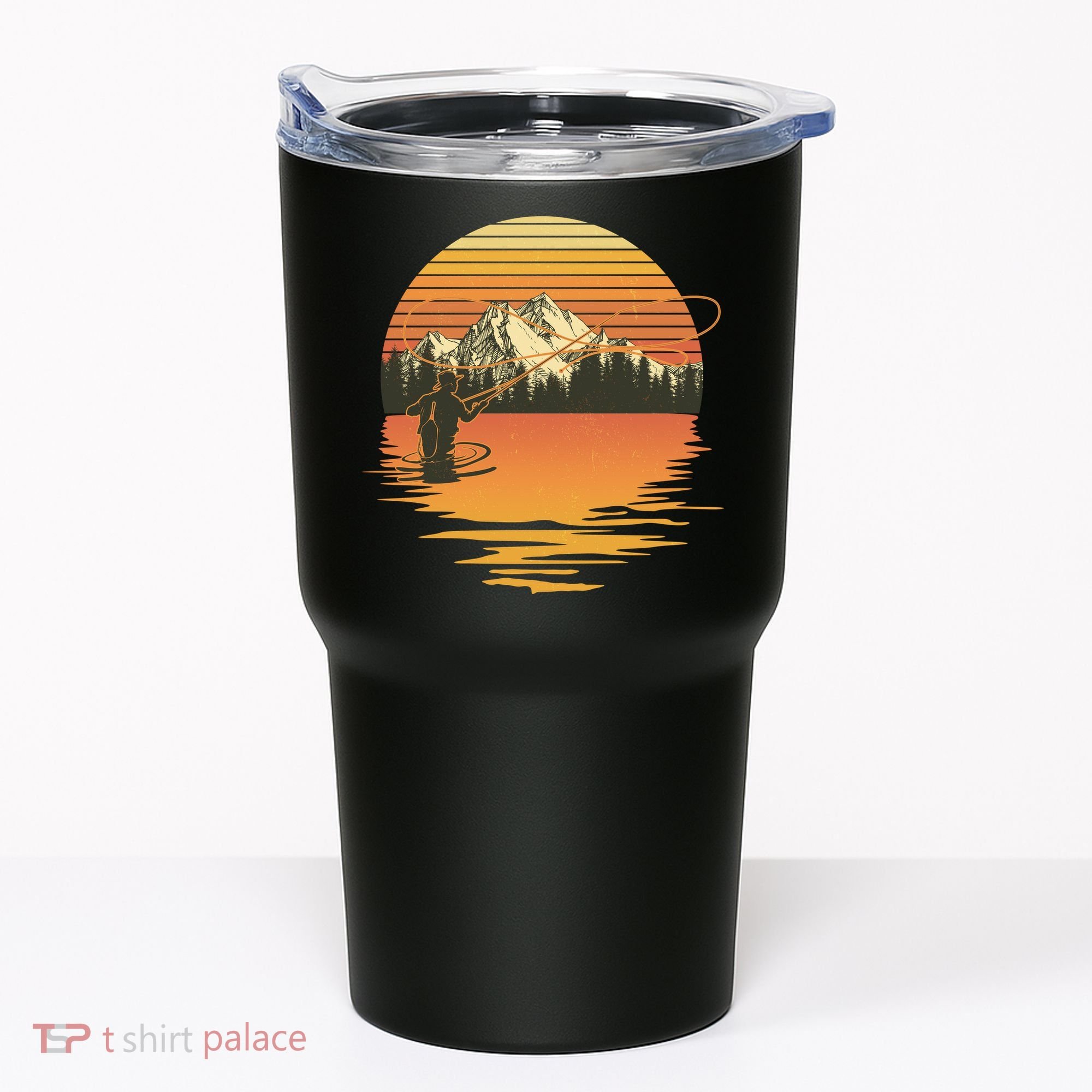 Retro Sunset Sunrise Fly Fisherman Tumbler