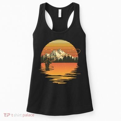 Retro Sunset Sunrise Fly Fisherman Women's Tank Top