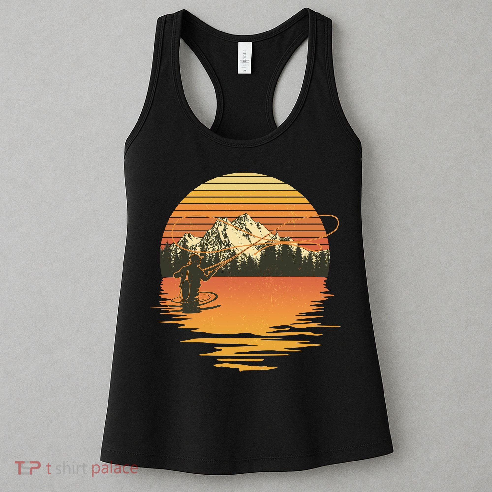 Retro Sunset Sunrise Fly Fisherman Women's Tank Top