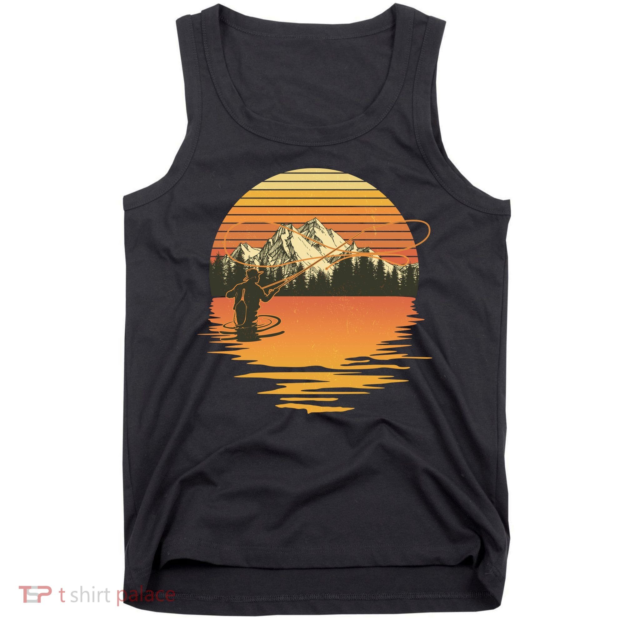 Retro Sunset Sunrise Fly Fisherman Tank Top