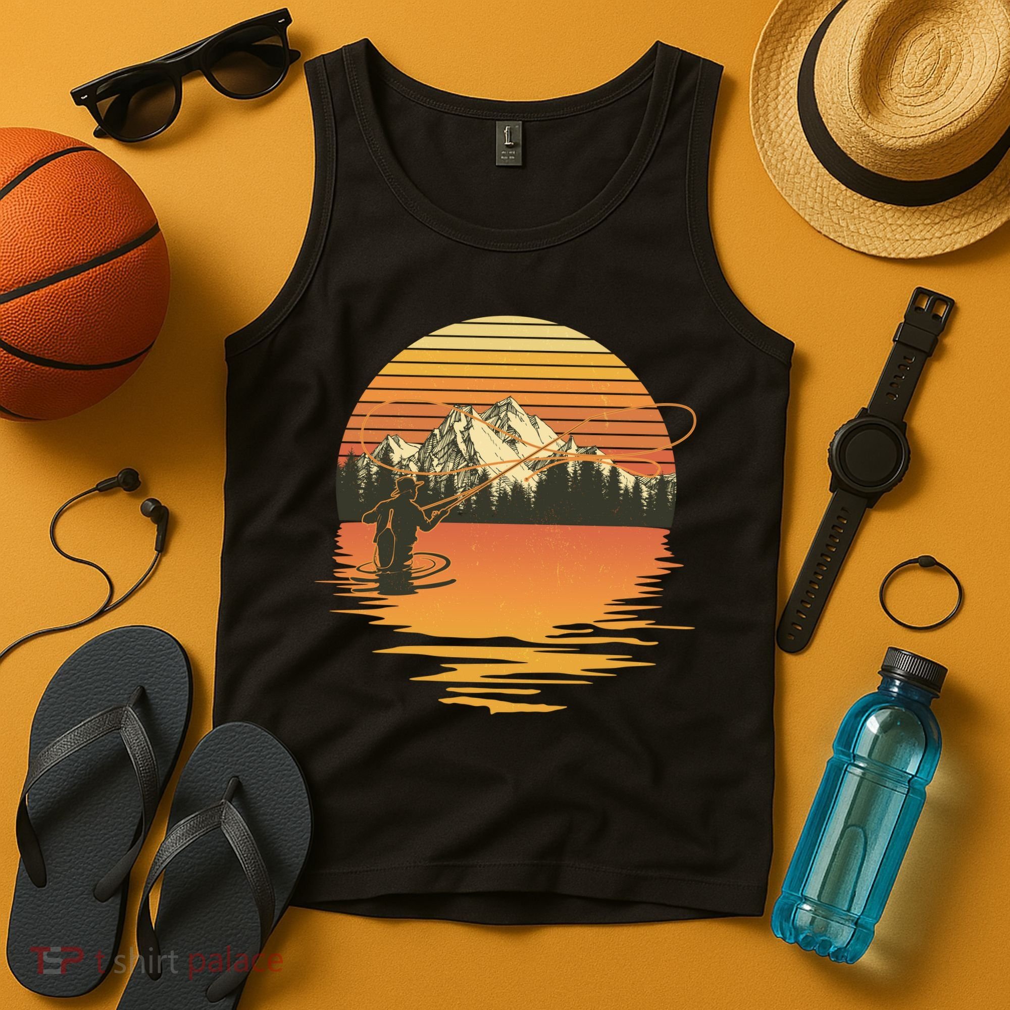 Retro Sunset Sunrise Fly Fisherman Tank Top