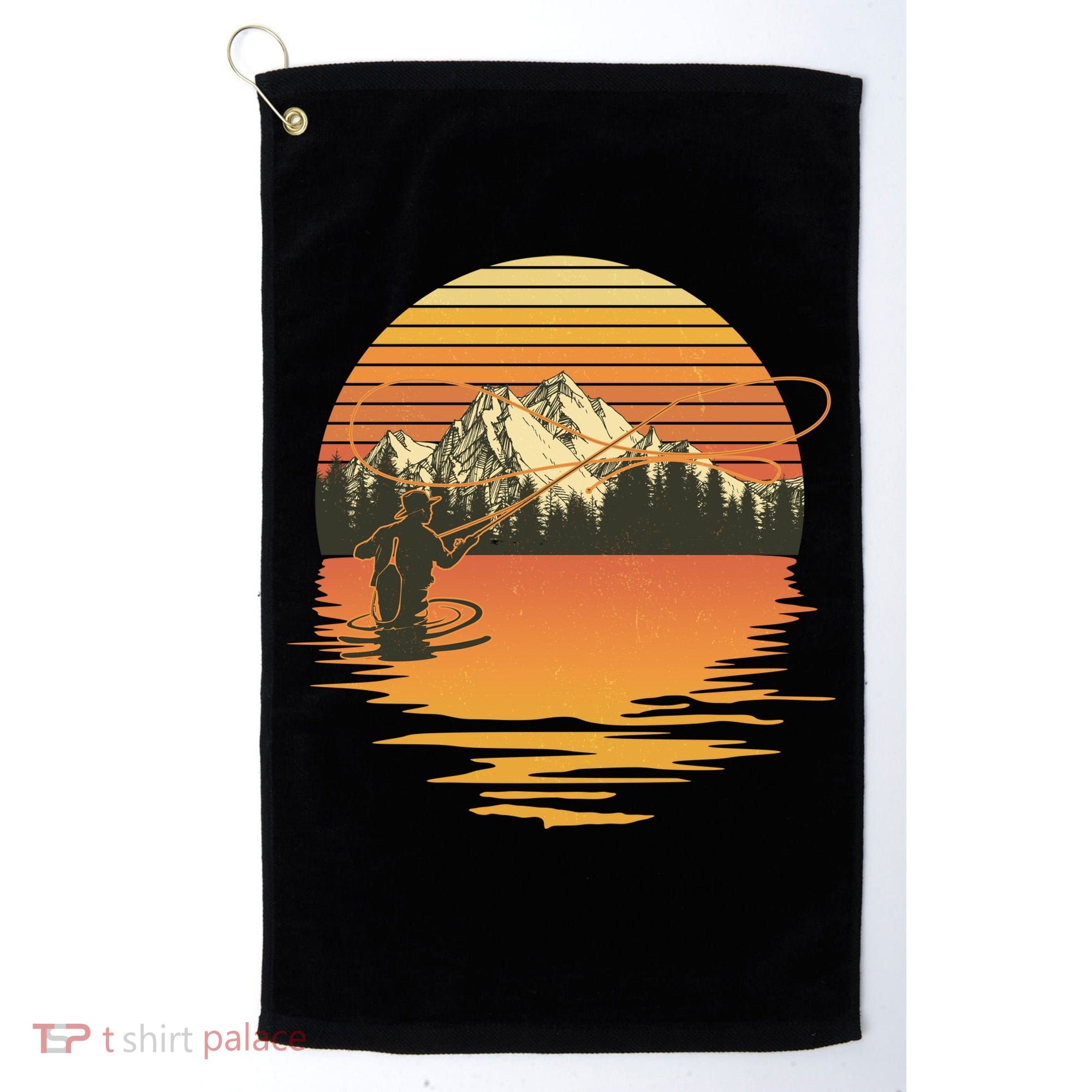 Retro Sunset Sunrise Fly Fisherman Golf Towel