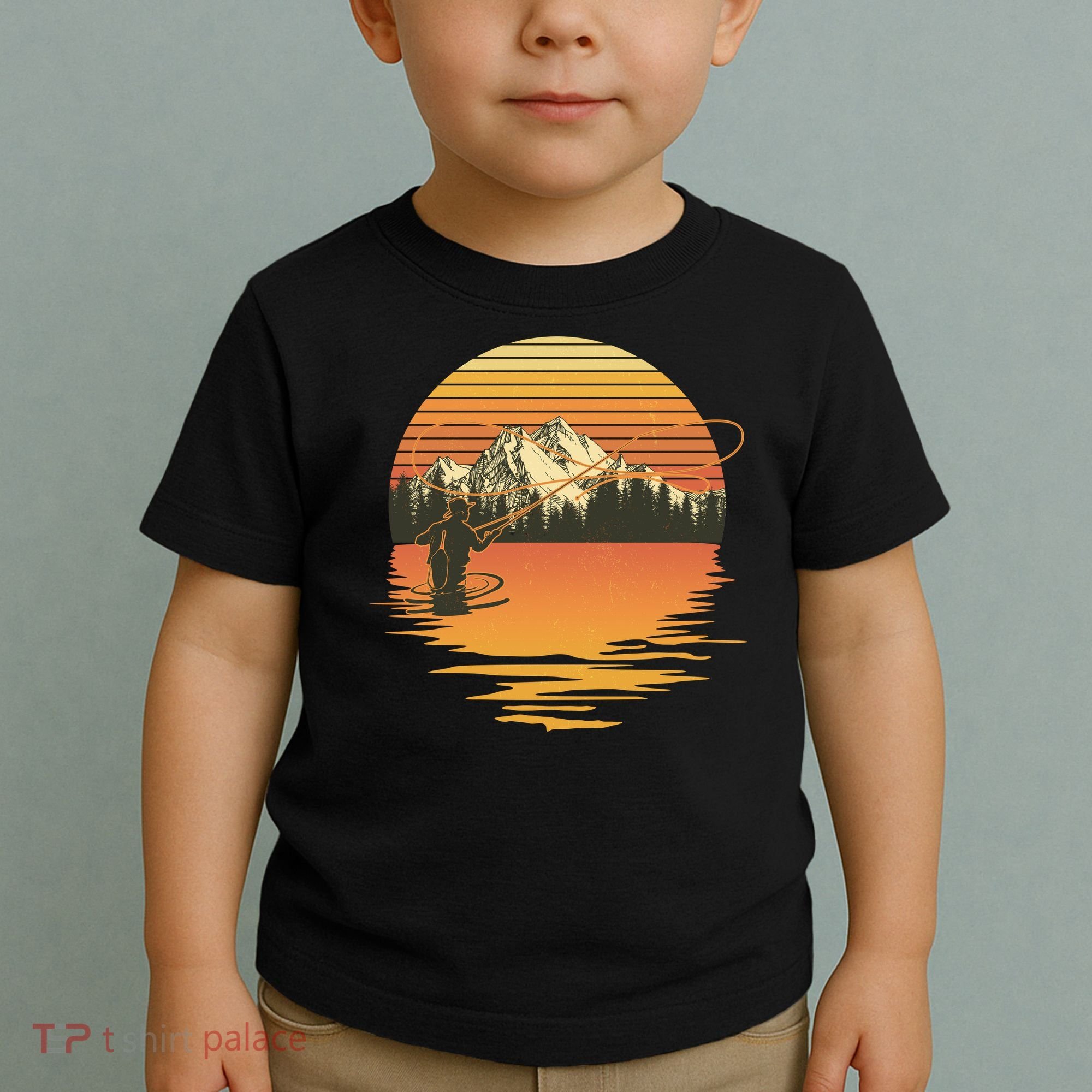 Retro Sunset Sunrise Fly Fisherman Toddler T-Shirt