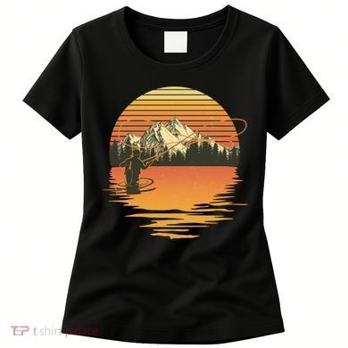 Retro Sunset Sunrise Fly Fisherman Women's T-Shirt