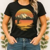 Retro Sunset Sunrise Fly Fisherman Women's T-Shirt thumb 2