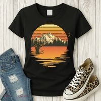 Retro Sunset Sunrise Fly Fisherman Women's T-Shirt thumb 3