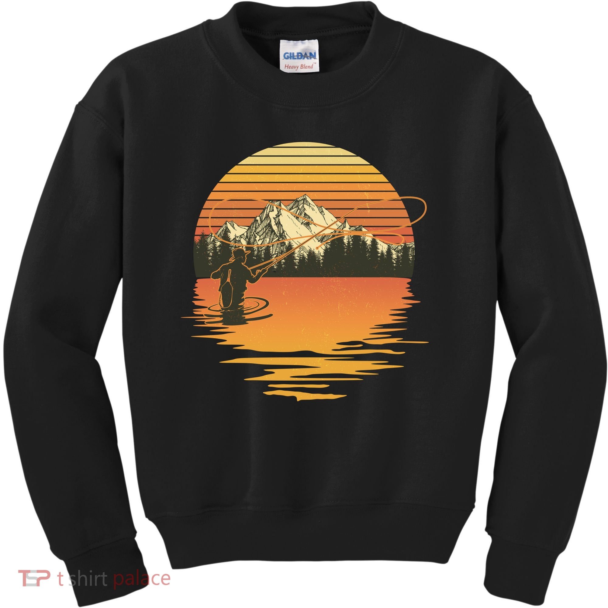 Retro Sunset Sunrise Fly Fisherman Kids Sweatshirt