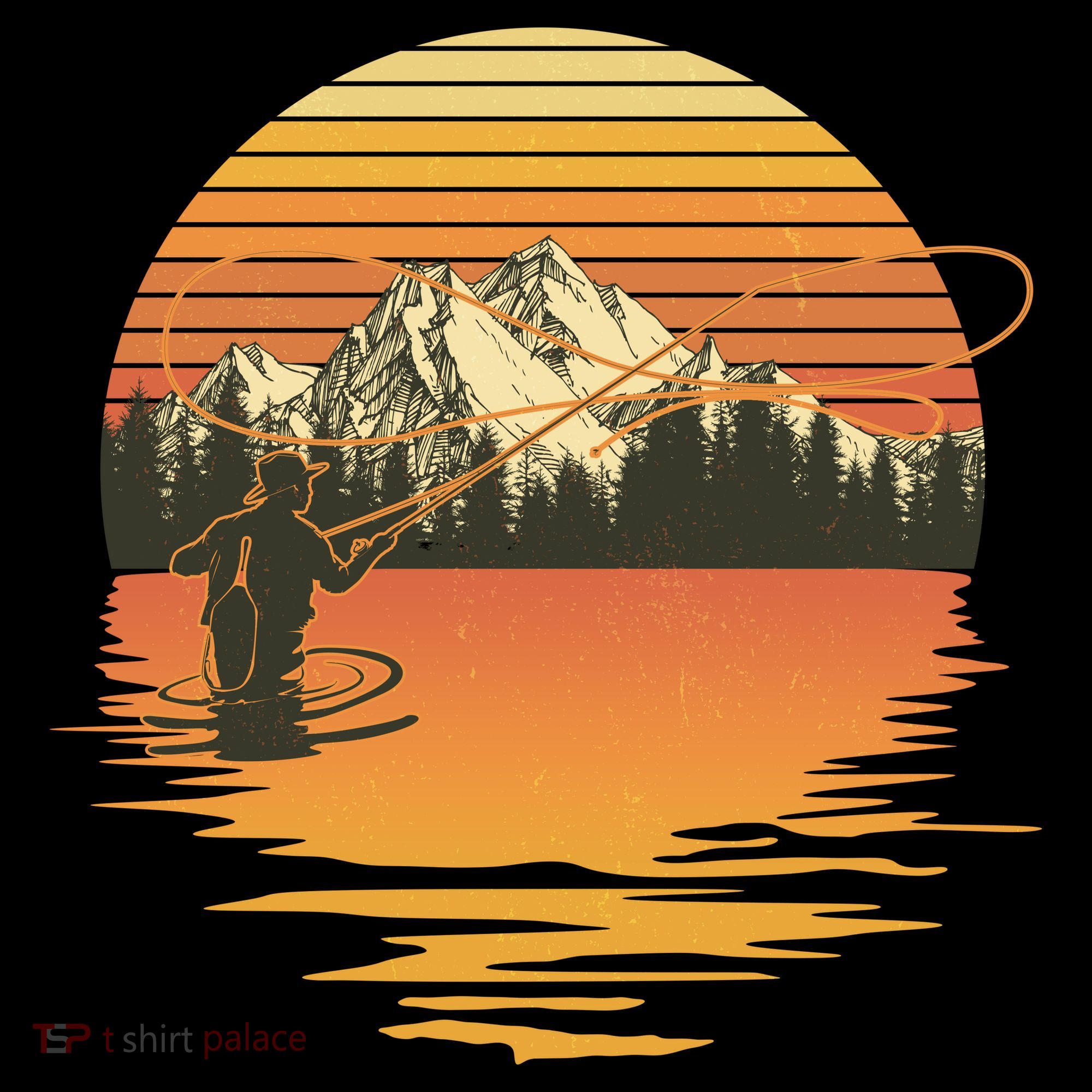 Retro Sunset Sunrise Fly Fisherman Kids Sweatshirt