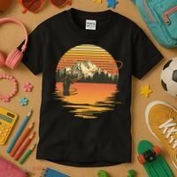 Retro Sunset Sunrise Fly Fisherman Kids T-Shirt thumb 3