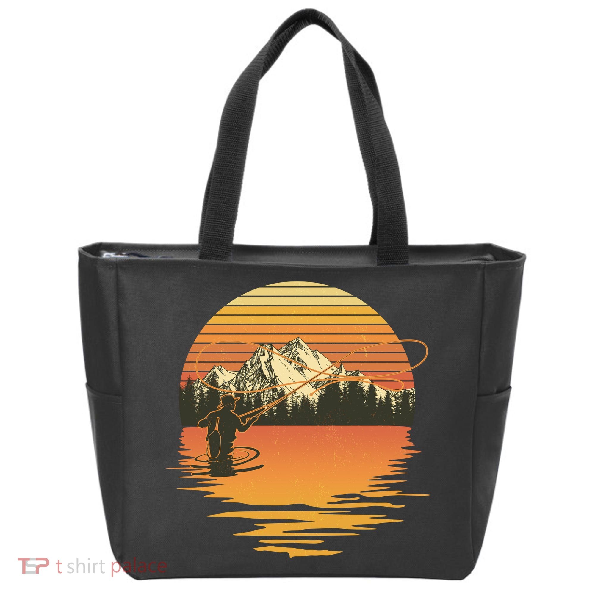 Retro Sunset Sunrise Fly Fisherman Tote Bag