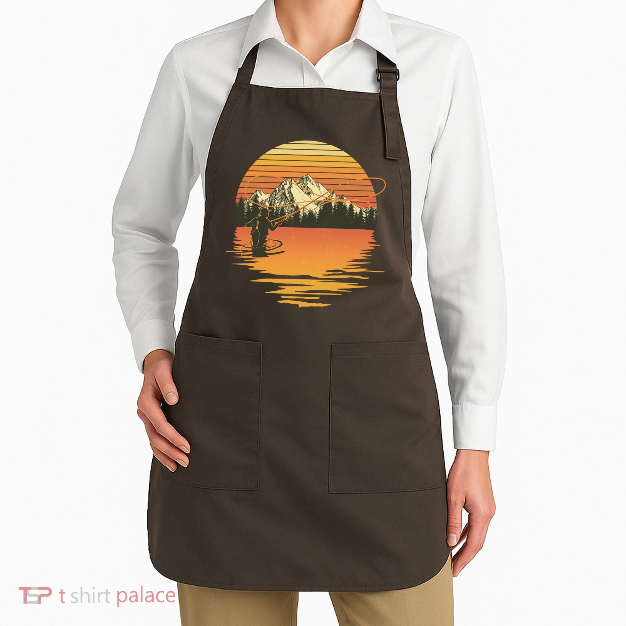Retro Sunset Sunrise Fly Fisherman Apron