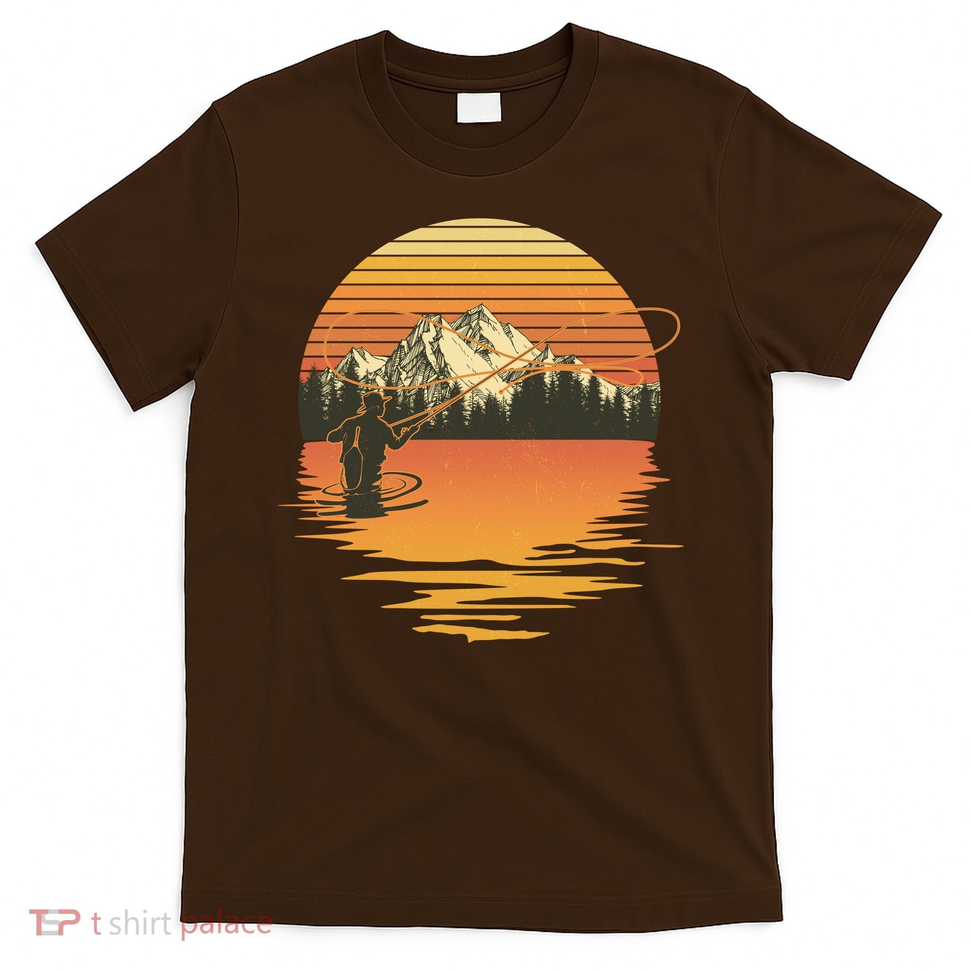 Retro Sunset Sunrise Fly Fisherman T-Shirt