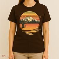 Retro Sunset Sunrise Fly Fisherman T-Shirt thumb 4