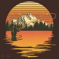 Retro Sunset Sunrise Fly Fisherman T-Shirt thumb 7