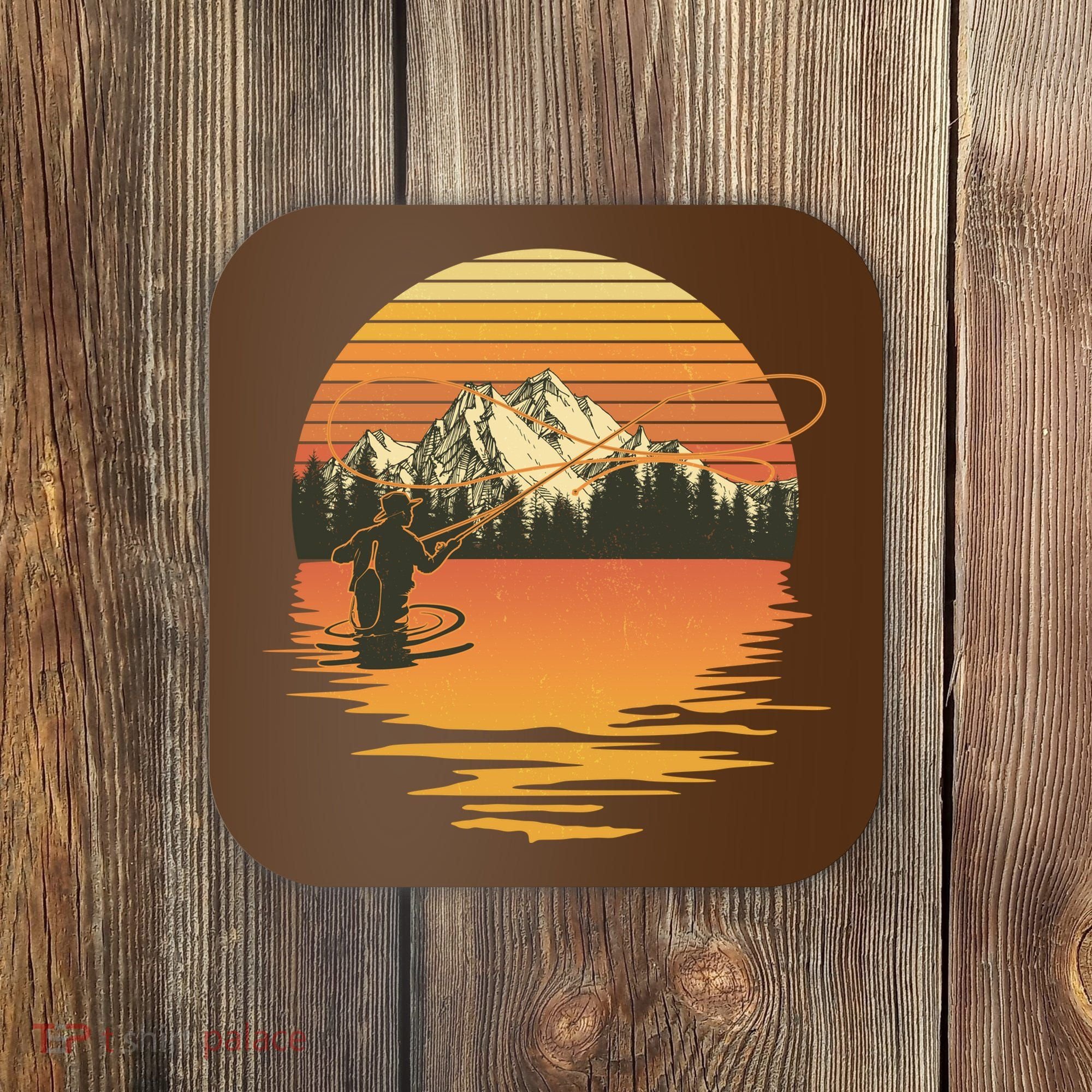 Retro Sunset Sunrise Fly Fisherman Coaster