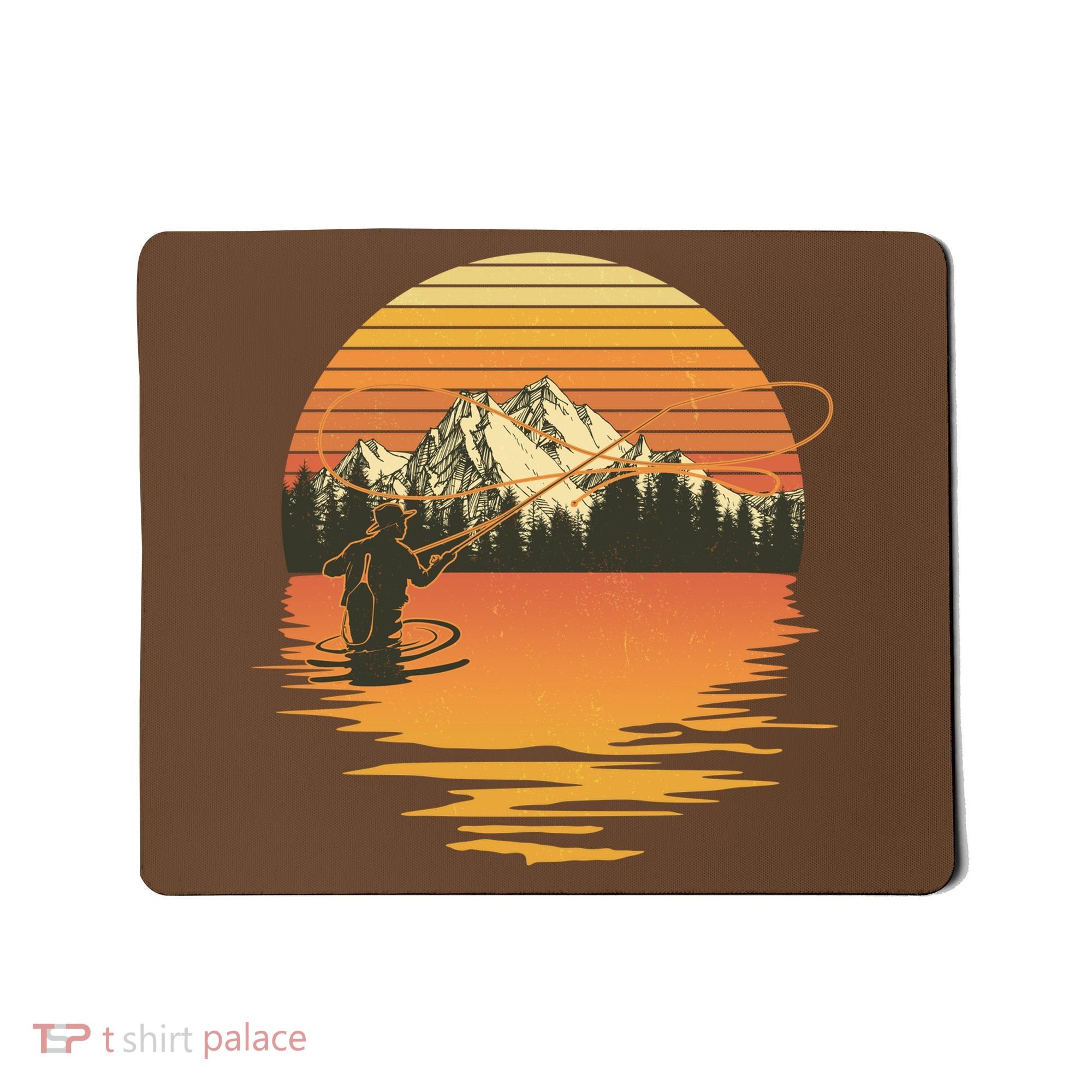 Retro Sunset Sunrise Fly Fisherman Mousepad