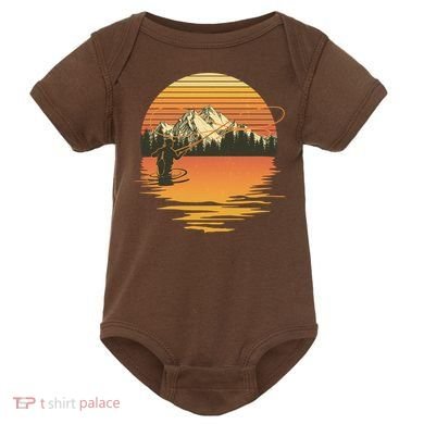 Retro Sunset Sunrise Fly Fisherman Baby Bodysuit