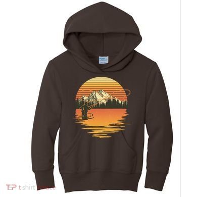 Retro Sunset Sunrise Fly Fisherman Kids Hoodie