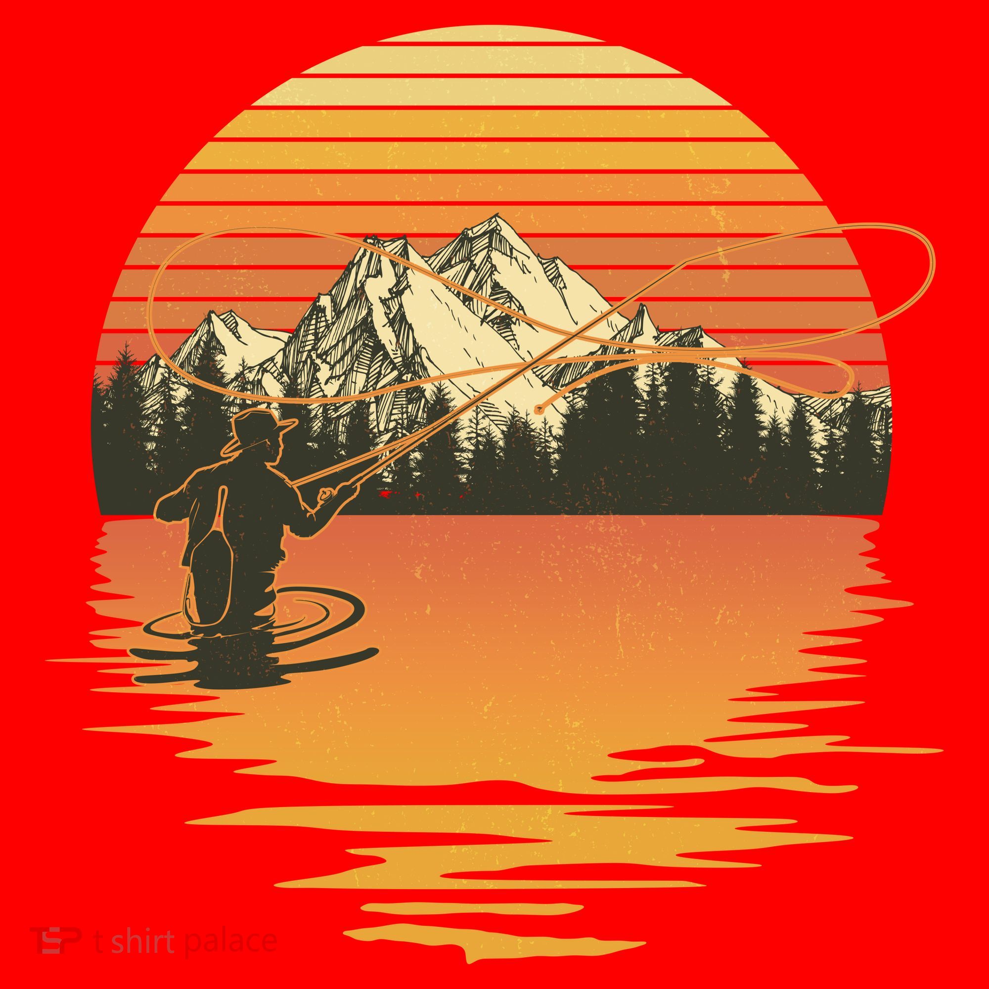 Retro Sunset Sunrise Fly Fisherman Santa Hat