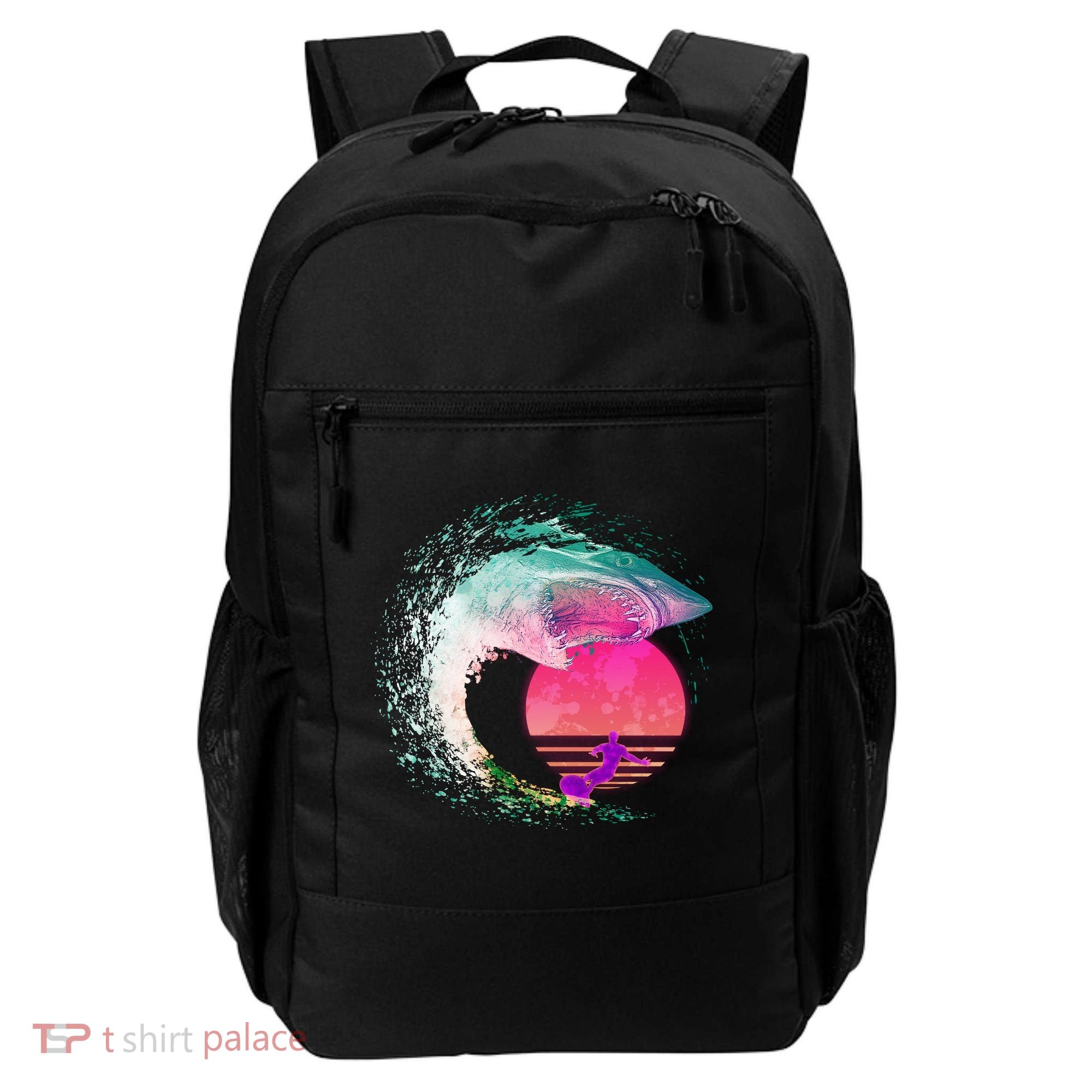 Retro Surfer Shark Wave Backpack
