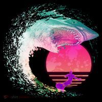 Retro Surfer Shark Wave Backpack thumb 2