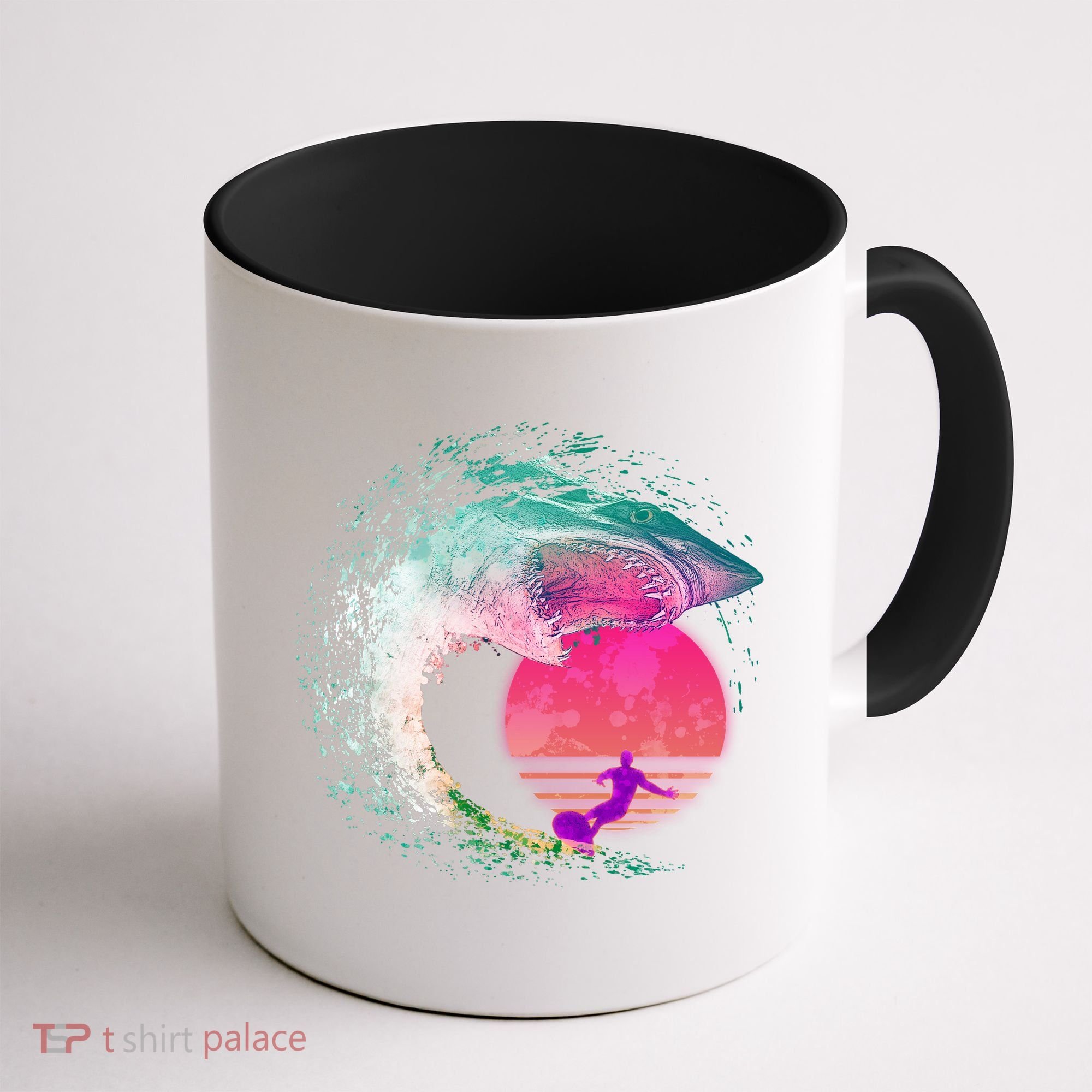 Retro Surfer Shark Wave Coffee Mug