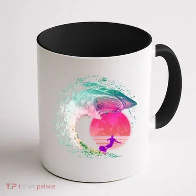 Retro Surfer Shark Wave Coffee Mug back