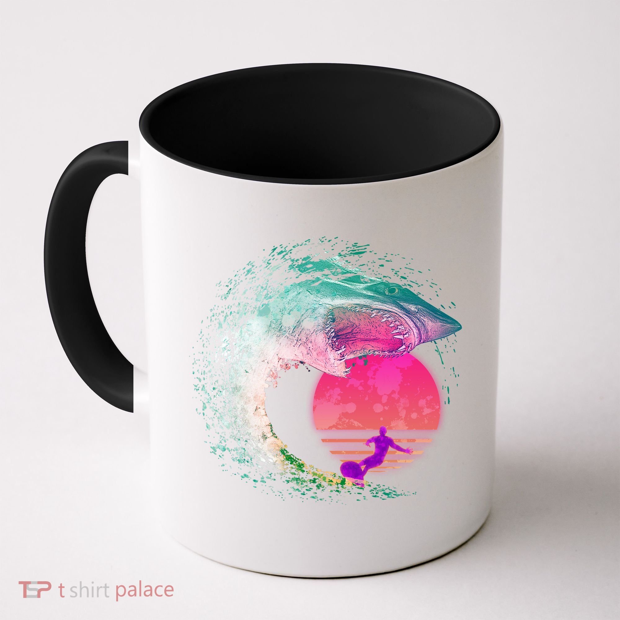Retro Surfer Shark Wave Coffee Mug