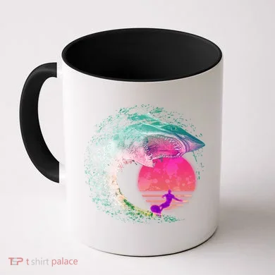Retro Surfer Shark Wave Coffee Mug