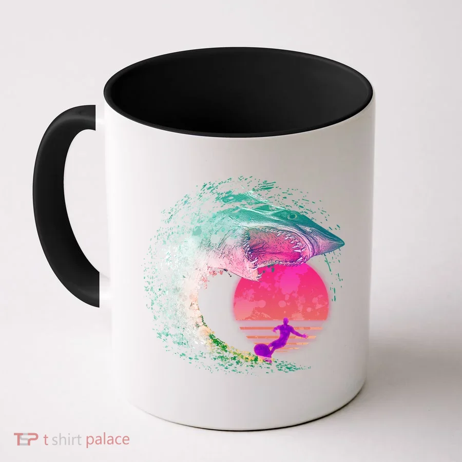 Retro Surfer Shark Wave Coffee Mug
